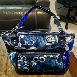 Coach Blue and White Patterned Shoulder Bag
